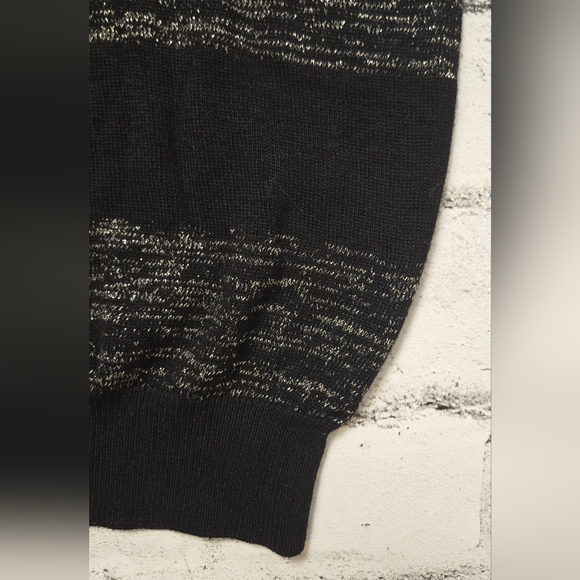 Mango Black Metallic Stripe Sweater Dress Women’s M Knit 3/4 Sleeve - Picture 8 of 11